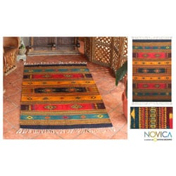 Mexican 'Tequila Sunrise' Zapotec Wool Rug (4' x 6')