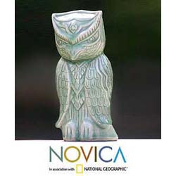 Celadon Ceramic 'The Owl' Statuette (Thailand)