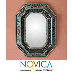 Hand-painted 'Sky Blue' Mirror (Peru)