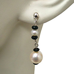DaVonna Sterling Silver Freshwater Pearl and Black Onyx Earrings