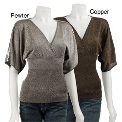 Belldini Women's Kimono Sleeve Glitter Shirt