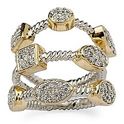 Two-tone 3-band CZ Cable Ring