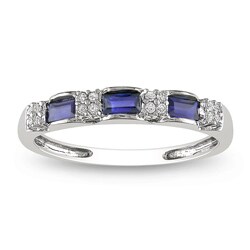 Miadora 10k White Gold Sapphire and 1/10ct TDW Diamond Ring (H-I, I1-I2)