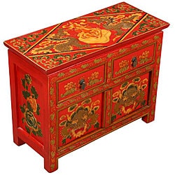 Hand-painted Tibetan Red Dragons Storage Cabinet
