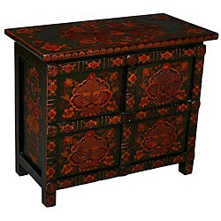 Tibetan Dark Green Hand-painted Storage Cabinet