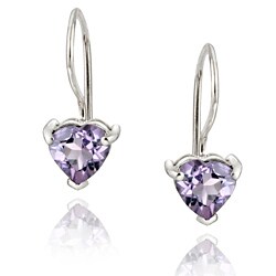 Glitzy Rocks Sterling Silver Heart-shaped Amethyst Earrings