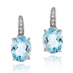 Glitzy Rocks Sterling Silver 6.4 CTW Blue Topaz and Diamond Accent Leverback Earrings