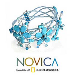 Stainless Steel 'Wreath of Blue' Bracelet (Thailand)