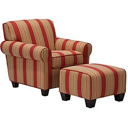 Mira 8-way Hand-tied Red Arm Chair and Ottoman