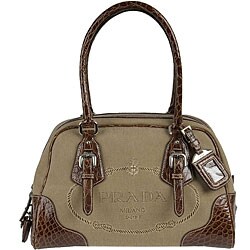 Prada Logo Jacguard Croco Satchel