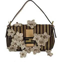 Fendi Small Beige and Black Suede Flap Baguette