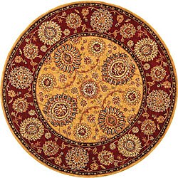Handmade Ancestry Gold/ Burgundy Wool and Silk Rug (4' Round)