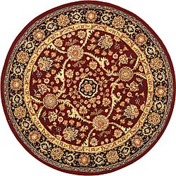 Handmade Persian Court Red/ Black Wool and Silk Rug (4' Round)