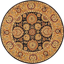 Handmade Persian Court Legacy Navy/ Light Gold Wool and Silk Rug (4' Round)