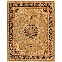 Handmade Persian Court Sage/ Navy Wool and Silk Rug (7'6 x 9'6)