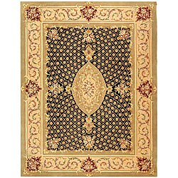 Handmade Persian Court Black/ Beige Wool and Silk Rug (8'6 x 11'6)