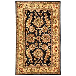 Handmade Persian Court Masterpiece Navy/ Ivory Wool and Silk Rug (3' x 5')