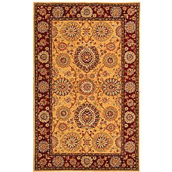Handmade Ancestry Gold/ Burgundy Wool and Silk Rug (5' x 8')