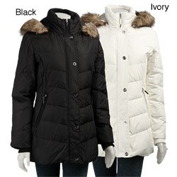 AK Anne Klein Women's Quilted Faux Fur Down Jacket