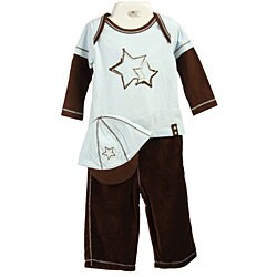 Minibasix Infant Boy's Blue/ Brown 3-piece Set