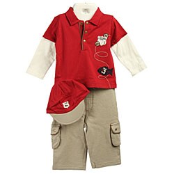 Minibasix Infant Boy's Red/ Khaki 3-piece Set