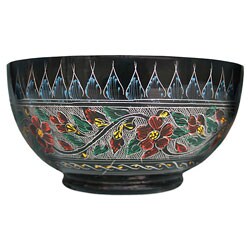 Lacquer Bowl with Hand-etched Floral Design