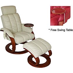 Luxury Massaging Off-white Recliner and Ottoman