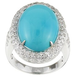 18k White Gold Turquoise and 1/6ct TDW Diamond Ring