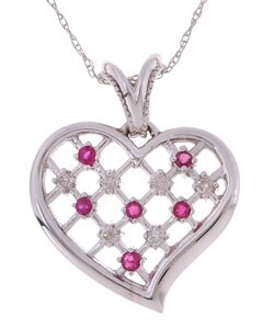 14k White Gold 1/10ct TDW Diamond Ruby Pendant