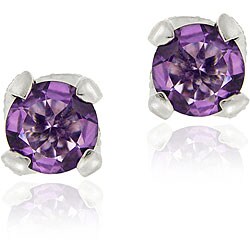 Glitzy Rocks Sterling Silver Amethyst and CZ Stud Earrings