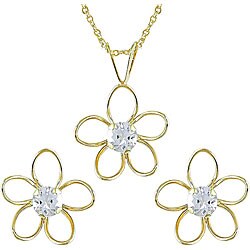 14k Yellow Gold CZ Earrings and Necklace Set