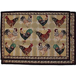 Rooster Grid Two-piece Tapestry Rug/ Runner Set