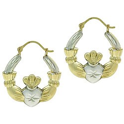 Stonique Creations 14k and Silver Claddagh Heart Hoop Earrings