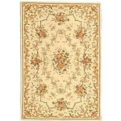 Handmade Paradise Bouquet Ivory Wool and Silk Rug (5' x 8')