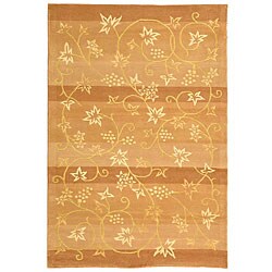 Handmade Vine Stripe Beige Wool and Silk Rug (6' x 9')