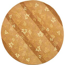 Handmade Vine Stripe Beige Wool and Silk Rug (4' Round)
