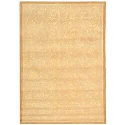 Handmade Floral Scrolls Ivory Wool and Silk Rug (6' x 9')