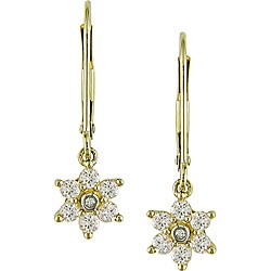 14k Gold White Sapphire and Diamond Flower Earrings