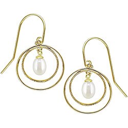 10k Gold Freshwater Pearl Double Hoop Earrings (5-6 mm)