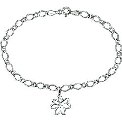 10k Gold Link Anklet with Diamond Flower Charm