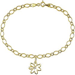10k Gold Link Anklet with Diamond Flower Charm