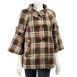 Last Kiss Women's Convertible Collar Plaid Car Coat