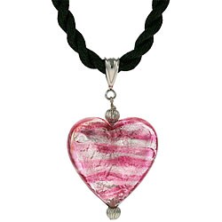 Sterling Silver Murano Glass Puffy Heart Necklace