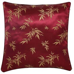 Chinese Bamboo Leaves Maroon Cushion Cover