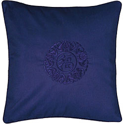 Chinese Good Fortune Blue Lotus Cushion Cover.