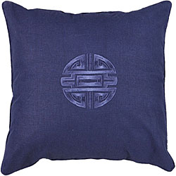 Chinese Long Life Symbol Blue Cotton Cushion Cover.