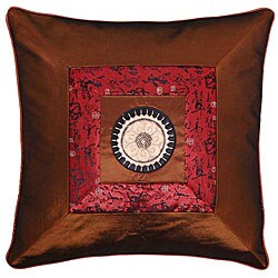 Chinese Calligraphy Silky Brown/ Red Cushion Cover.