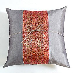 Decorative Silver/ Red Floral Cushion Cover.