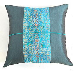 Decorative Silky Blue Floral Cushion Cover.
