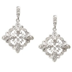 Sterling Silver 1/5ct TDW Diamond Fleur de Lis Earrings